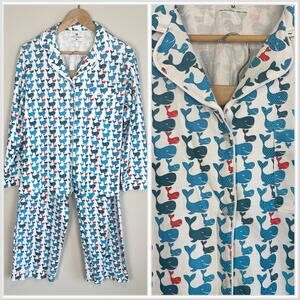 Ro's Garden Women's Whale Print Pajamas Medium 100% Pima Cotton Made in Peru EUC
